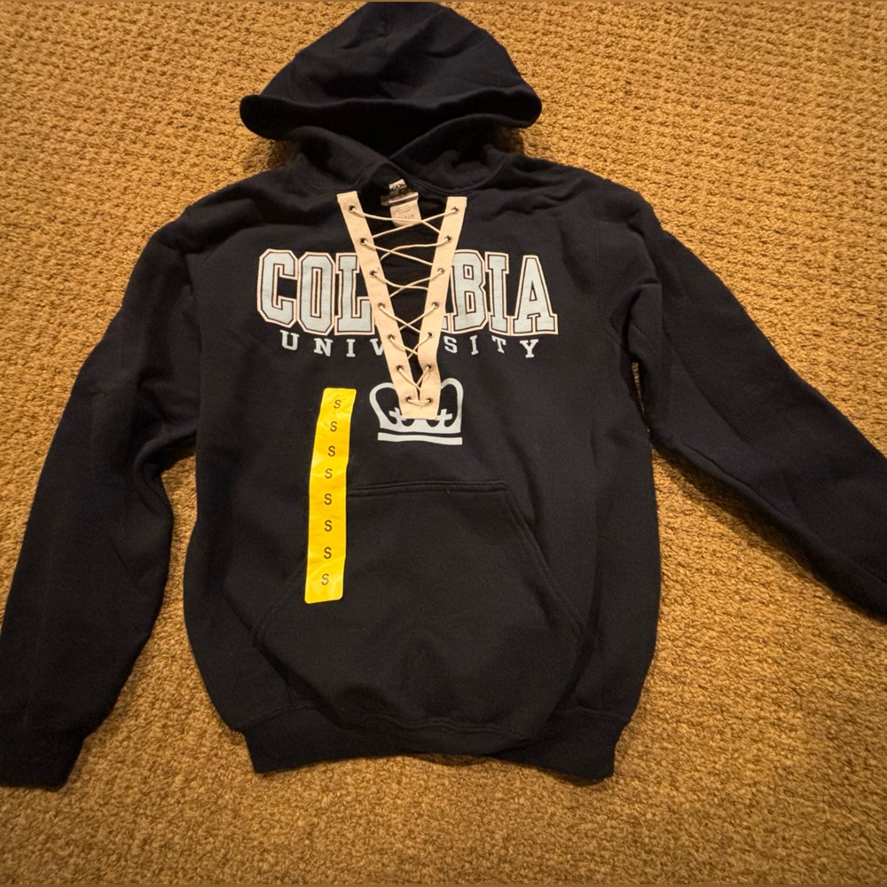 NEW Women’s Columbia University Navy Blue Lace Up Trendy Hooded Sweatshirt Small